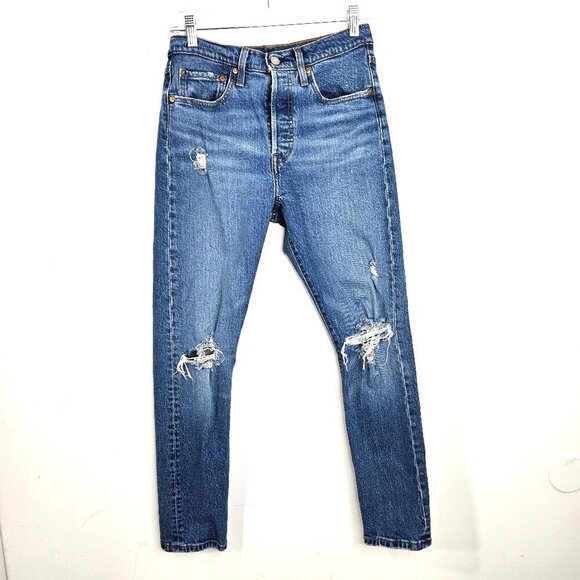 Levi's 501 Distressed Ripped Knee Skinny Jeans - Picture 2 of 10